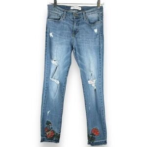 Flying Monkey Rose Embroidered Jeans Womens Size 28 Edgy Indie Sleaze USA Denim